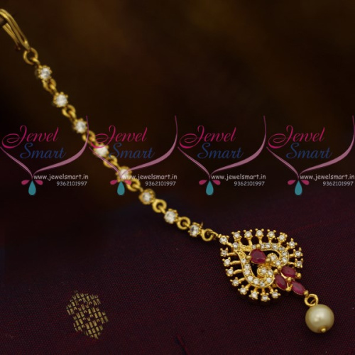 T10408 AD Small Size Ruby White Colour Stones Low Price Forehead Jewellery Nethichutti South Indian Online