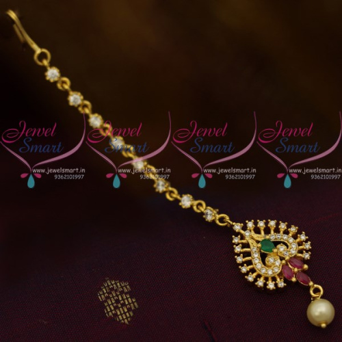 T10409 AD Small Size Multi Colour Stones Low Price Forehead Jewellery Nethichutti South Indian Online