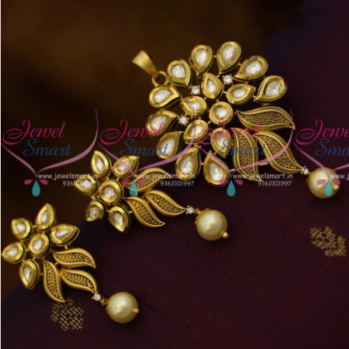 PS10509 Kundan Pendant Earrings Antique Matte Gold Plated Fashion Jewellery Collections Online