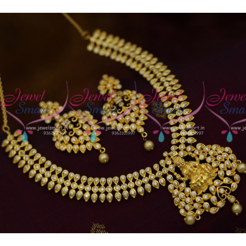 NL10589 AD Sparkling Stones Temple Pendant Diamond Finish Imitation Jewellery Designs Shop Online