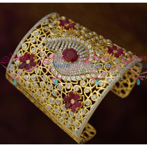 B10560 Long Broad American Diamond Ruby White Gold Silver Plated Bridal Kada Collections Shop Online