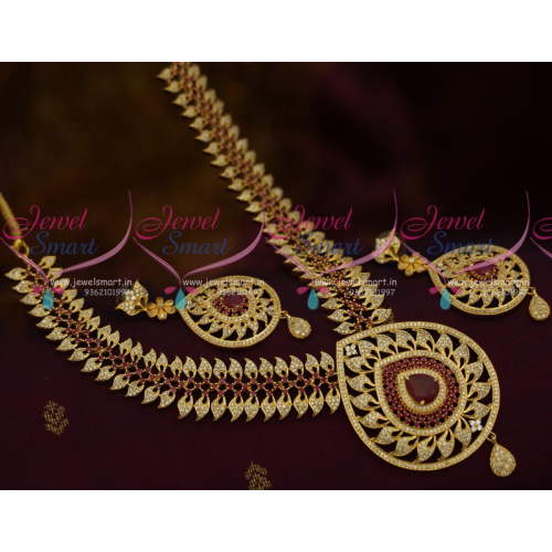 NL10590 Broad Grand Ruby White Big Pendant AD Fashion Jewellery Latest Collections Shop Online