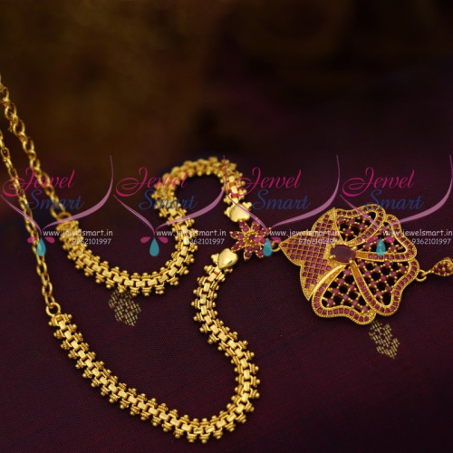 NL10350 Daily Wear Jewellery Fancy Design Chain Pendant Semi Precious Ruby Stones