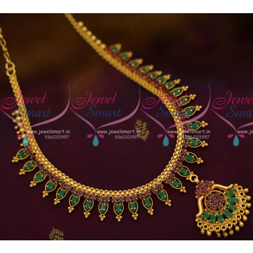 NL10595 Ruby Emerald Marquise Stones Flexible South Indian Handmade Gold Finish Jewellery Set Shop Online