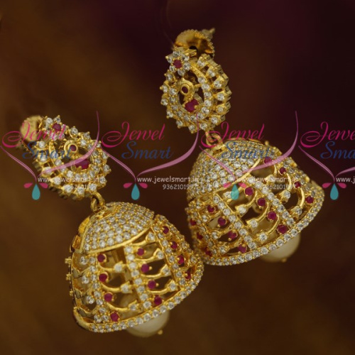 J10519 AD Fashion Jewellery Peacock Ruby White Jhumka Earrings Latest Collections Shop Online