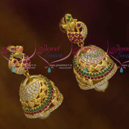 J10523 AD Fashion Jewellery Gold Finish Semi Precious Stones Jhumka Earrings Shop Online