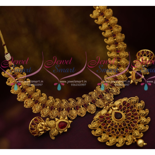 NL10561 Broad South Indian Traditional Kemp Mango Antique Jewellery Designs Jhumka Shop Online