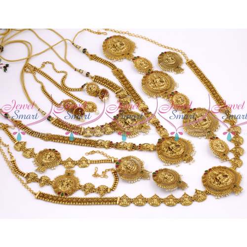 BR10357 Antique Grand Bridal Matte Temple Nagas Gold Wedding Dulhan Jewellery Full Set Latest Collections