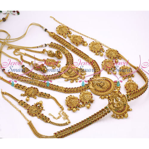 BR10358 Antique Bridal Matte Temple Nakshi South Indian Gold Finish Wedding Dulhan Jewellery Full Set Latest Collections