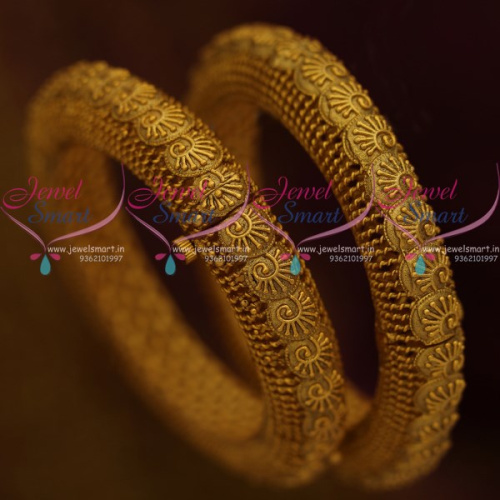 B10375 Latest Screw Open Heavy Broad Matte Antique Floral Design Handmade Bangles Shop Online Gold Plated Jewellery