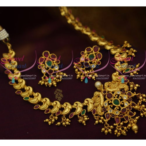 NL10362 Peacock Model Gold Look One Gram Traditional Jewellery Design Short Necklace Online