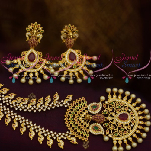 NL10349 CZ Ruby Emerald White Peacock Design Gold Plated Imitation Fashion Haram Long Jewellery New Collections
