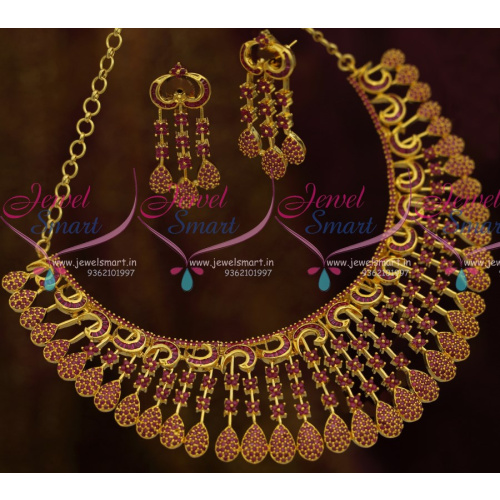 NL10499 Full Ruby Stones Broad Rich Look Gold Finish Fashion Bridal Jewellery Designs Shop Online