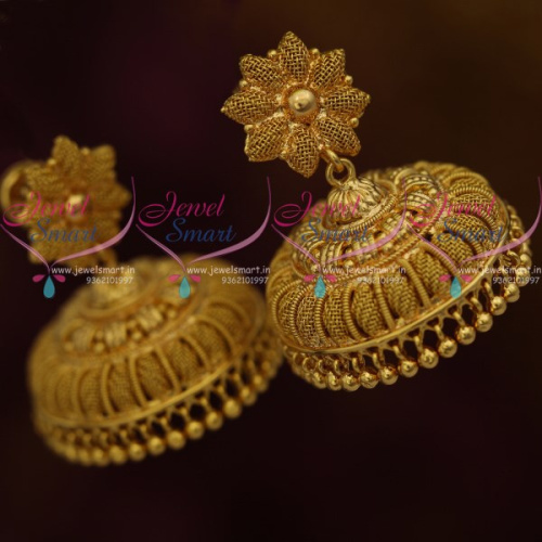 J10321 Very Broad Stylish Gold Plated Jhumki  Earrings Screw Back South Indian Design Jewellery