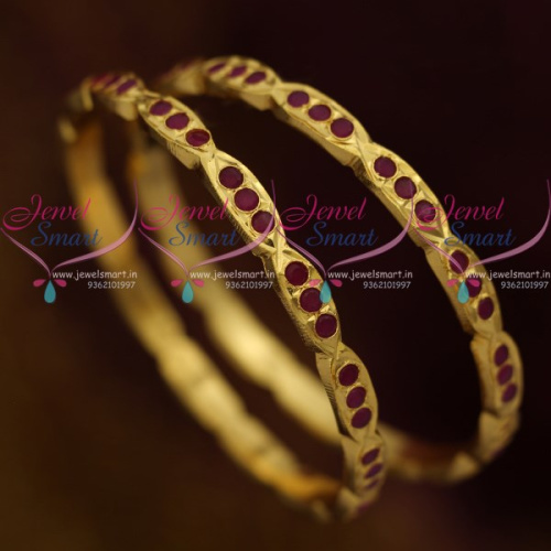 B10383 Traditional Ruby Semi Precious Stones Thick Copper Metal South Indian Handmade Bangles Online