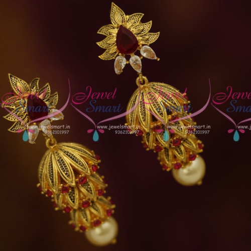 O2375 Antique AD White Ruby 3 Step Layer Jhumka Fancy Jewellery Shop Online