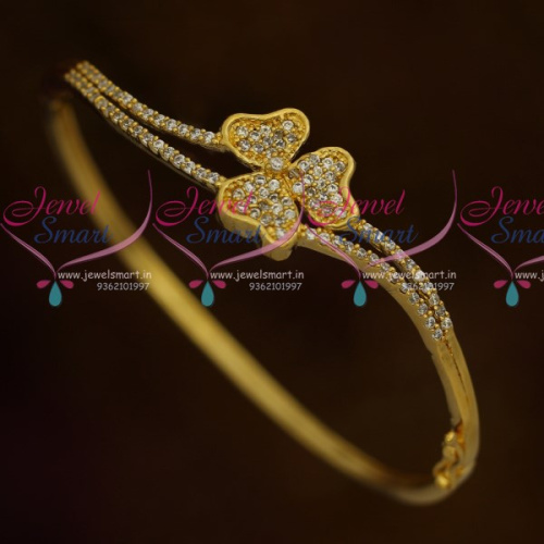 B10773 Small Size Floral Stylish Curve Shape Clip Open Kada Latest AD Stones Fashion Jewellery Online