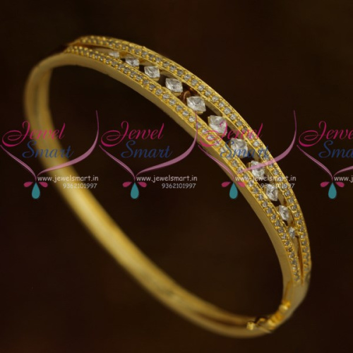 B10774 Thin Sparkling AD Fashion Jewellery Clip Open White Stones Kada Shop Online