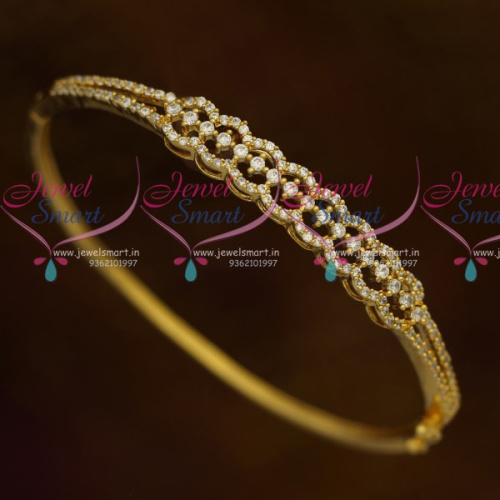 B10775 Thin Delicate Diamond Design Clip Open Bracelet White AD Stones Jewellery Online