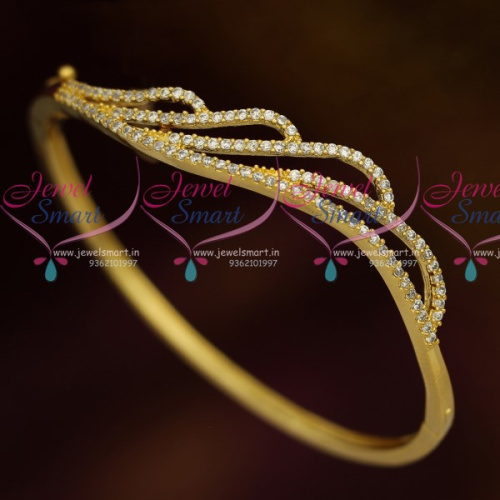 B10776 Thin Small Size Delicate Stylish Diamond Design Clip Open Bracelet White AD Stones Jewellery Online