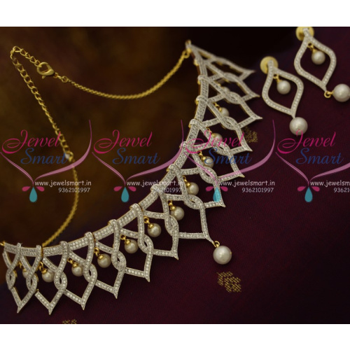 NL10710 Two Tone Stylish Trendy Jewellery Necklace AD White Pearl Link Design AD Stones Online