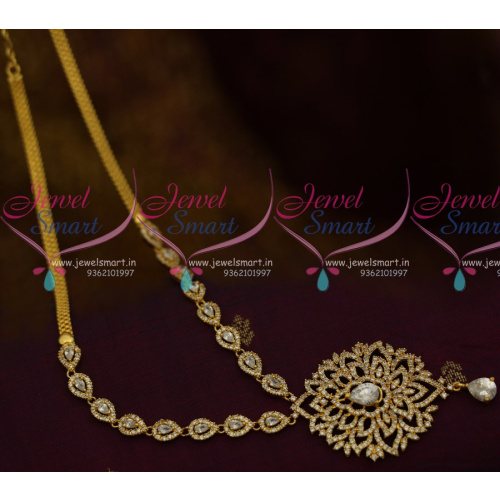 NL10667 South Indian Imitation AD Jewellery Medium Haram Full White Stones Low Price Collections