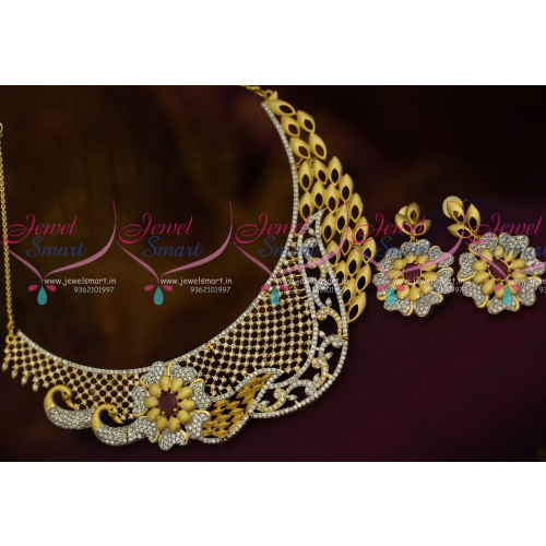 NL10714 Peacock Design Exclusive Matte Look Two Tone Gold Silver Plated AD Jewellery Collections