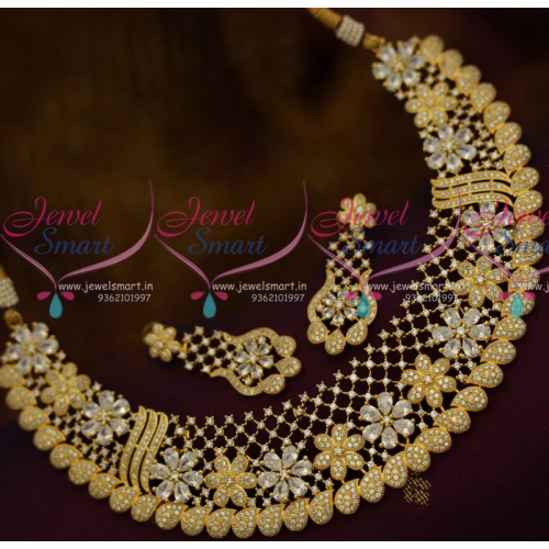NL10717 Broad Rich Look Floral Design AD Stones Fashion Jewellery Necklace Online
