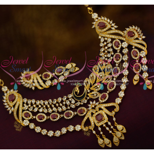 NL10720 Double Step Layer Necklace Latest Trendy Peacock AD Fashion Gold Design Jewellery Collections