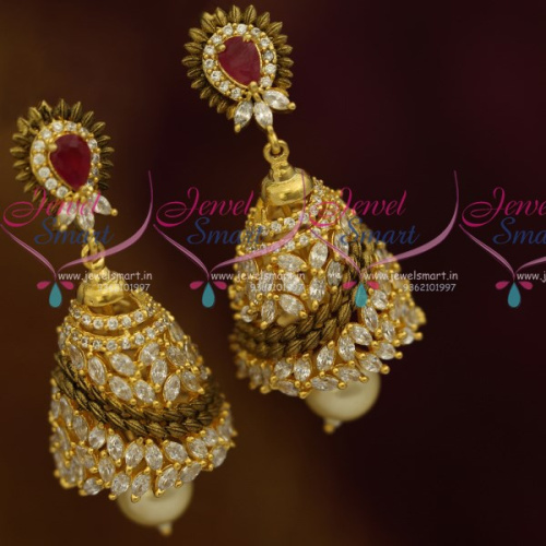 J8914 Latest Fusion Jewellery Antique Brushed Finish Jhumka Earrings Online