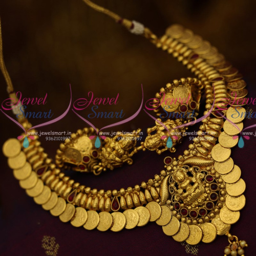 NL10739 Temple Jewellery Kasumala Short Necklace Laxmi God Pendant Latest Traditional Designs Online