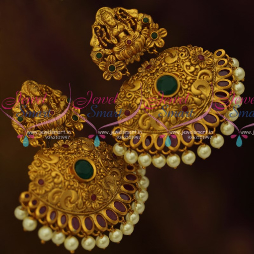 ER10730 Temple Gajalakshmi Nakshi Handmade Big Size Earrings Matte Antique Jewellery