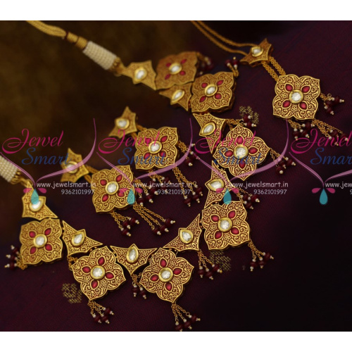 NL10642 Gheru Brass Metal Gold Finish Intricate Handwork Kundan Jewellery Set Shop Online