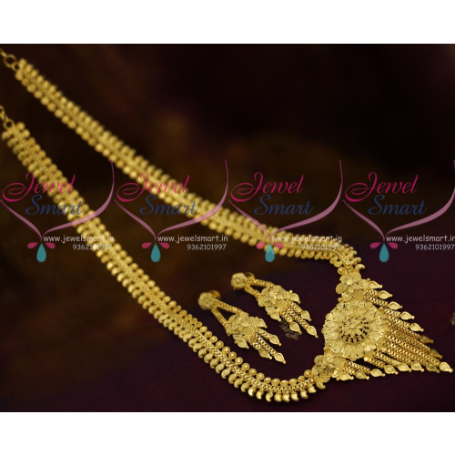 NL10685 Light Gold Matte Plated Traditional Wedding Medium Haram South Indian Jewellery Online