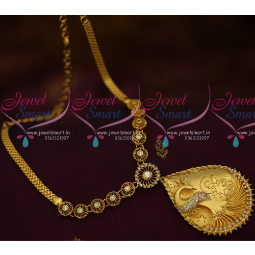 NL10674 White Stones Peacock 3D Pendant Fancy AD Chain South Indian Handmade Imitation Jewellery Online