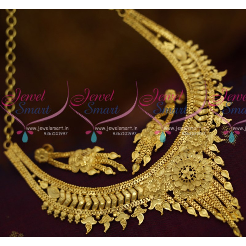 NL10691 Low Price Imitation Jewellery Designs South Indian Broad Traditional Finish Short Necklace Online