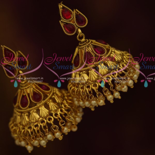 J5530 Antique Red Stone Temple Kemp Style Hangings Jhumka Buy Online