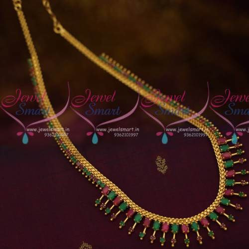 NL10670 Kerala Style Gold Plated Ruby Emerald AD Semi Precious Imitation Medium Haram Designs Online