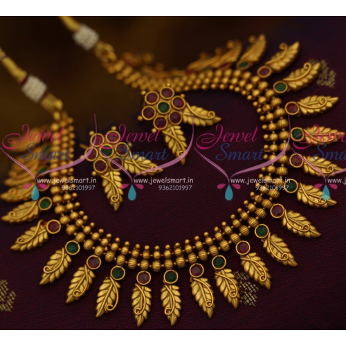 NL10732 South Indian Kerala Style Leaf Design Matte Gold Ethnic Imitation Flexible Jewellery  Short Necklace