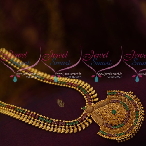 NL10606 Semi Precious Traditional Mango Haram Designs Gold Plated Imitation Jewellery Multi Colour Stones