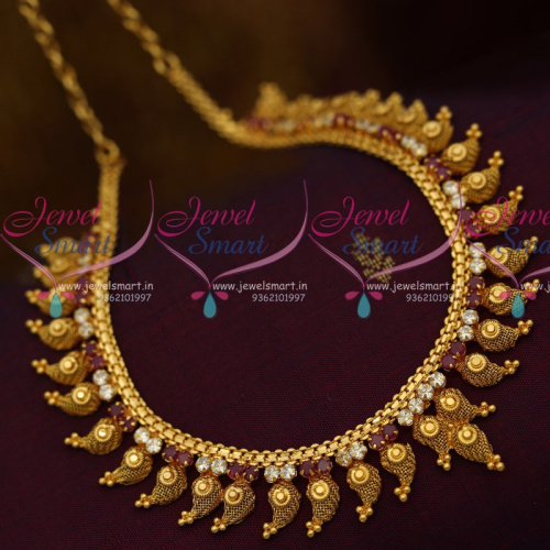 NL10637 South Indian Handmade Fashion Jewellery Mango Design Ruby White AD Necklace