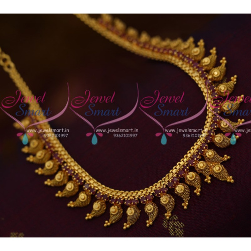 NL Full Ruby South Indian Handmade Fashion Jewellery Mango Design AD Necklace