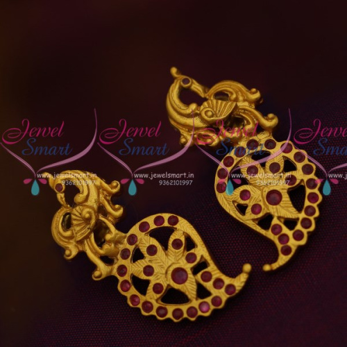ER10828 Peacock Matte Finish Nakshi Handmade Ear Studs Ruby Stones Jewellery Online