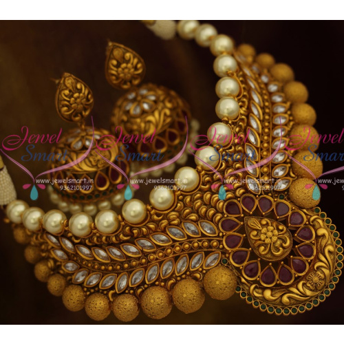 NL10698 Nakshi Work Matte Reddish Colour Handmade Choker Necklace Big Heavy Jhumka Earrings