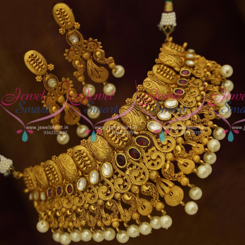 NL10822 Antique One Gram Jadau Kundan Handmade Rich Look Wedding Jewellery Choker Online