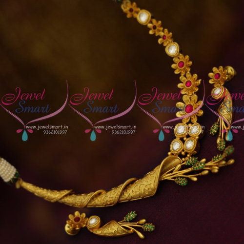 NL10635 One Gram Gold Floral Uneven Shape Stylish Gold Design Ruby Emerald Kundan Jewellery Imitation Buy Online