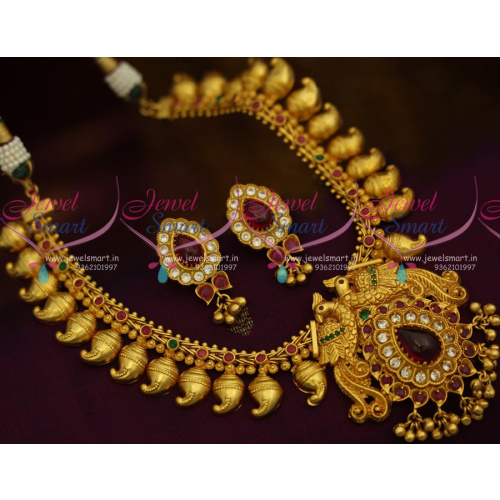 NL10780 Peacock Model Pendant Mango Chain One Gram Traditional Jewellery Design Short Necklace Online