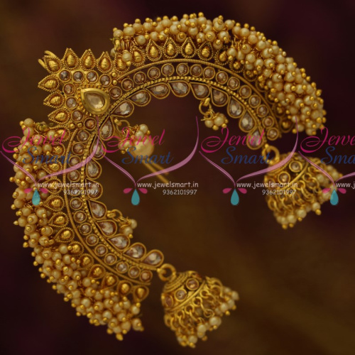 H10801 Pearl Danglers Veni U Pin Jhumka Design Jada Billa Antique Gold Plated Bridal Jewellery Online