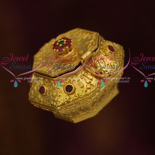 S10823 Floral Nakshi Work Ruby Emerald Stones Kumguma Chimil Sindoor Box Small Size Online