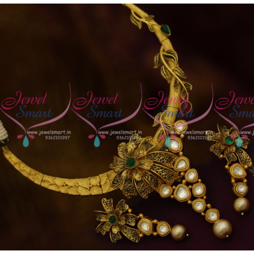 NL10723 Stylish Handmade U Shape Floral Big Pendant Gold Finish One Gram Short Necklace Online